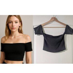 NWT Abercrombie & Fitch | Soft AF Rib Off-The-Shoulder Crop Top in Black